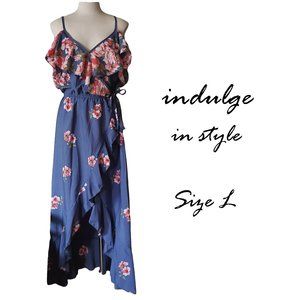 Powder Blue Floral High Low Cold Shoulder Dress